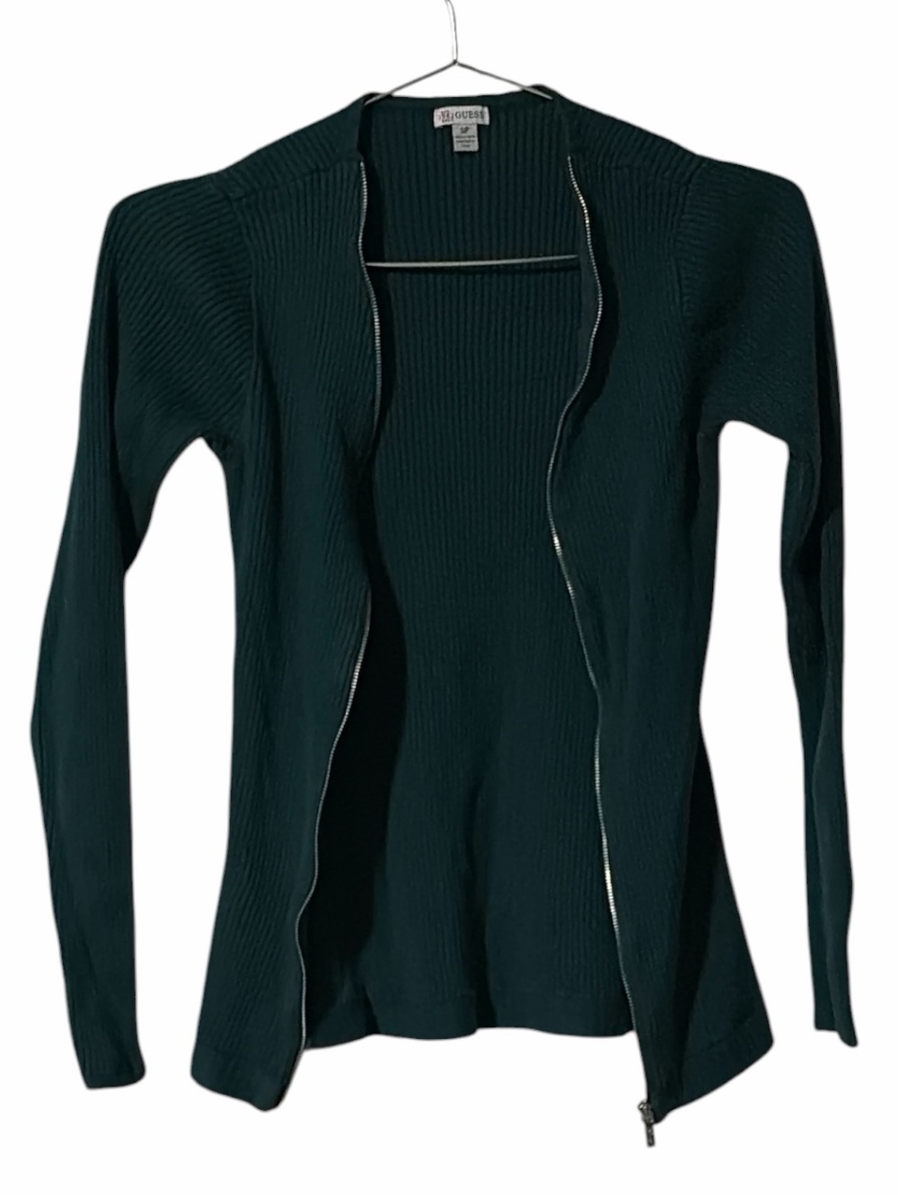 GUESS Ribbed Full-Zip Knit Cardigan Sweater - Dark Green - Picture 3 of 7